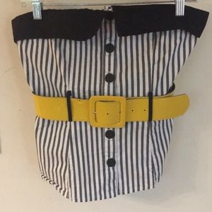 Black and White Tube Top with Yellow Belt